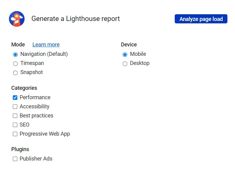 Google Lighthouse device choice